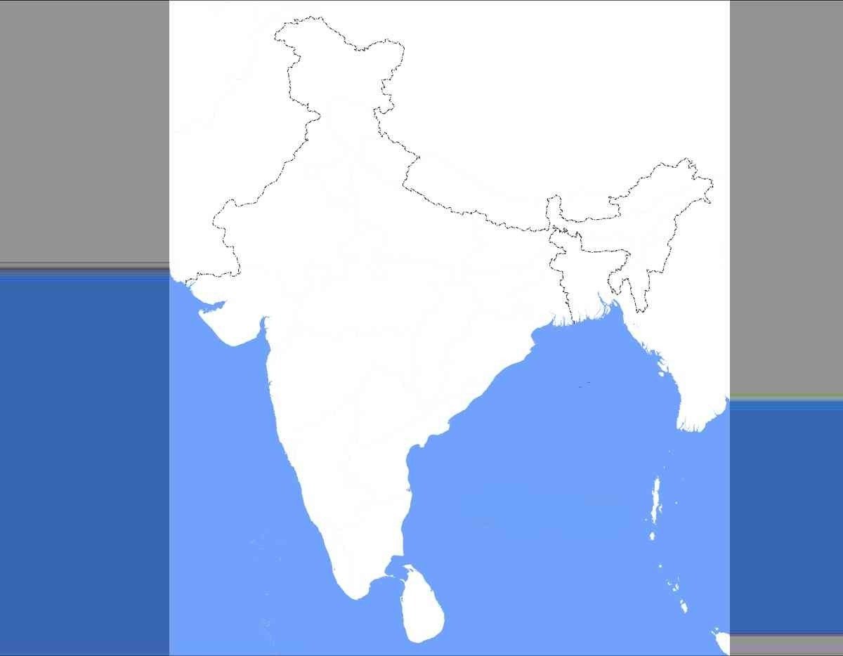 Outline map of India with extended margins